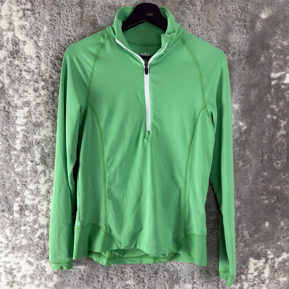 Peter Millar Sz M Element Wicking 1/4 Zip Golf Pullover Green Long Sleeve Women